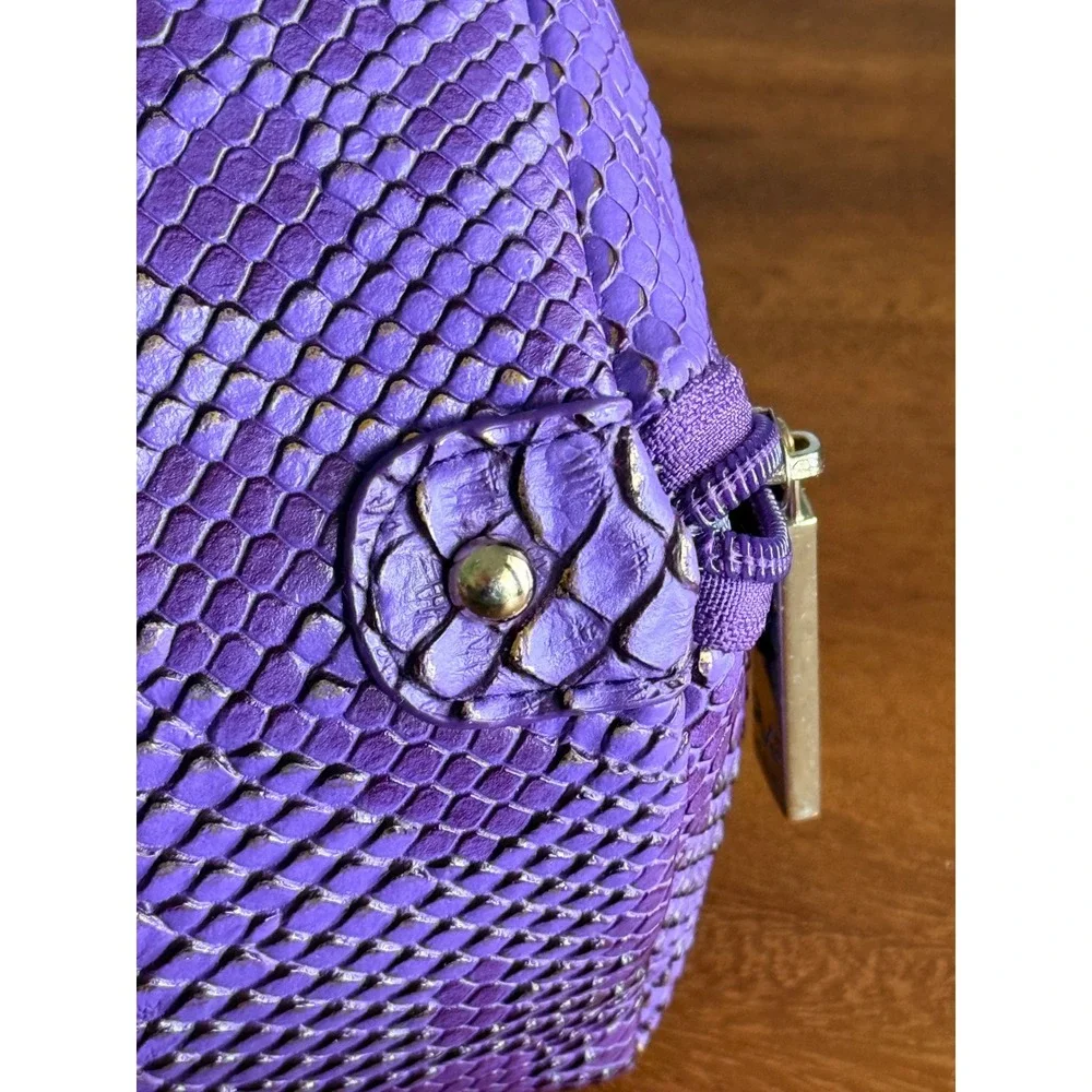 19V69 Italia Purple Snakeskin Embossed Cosmetic Makeup Bag Pouch Faux Leather
